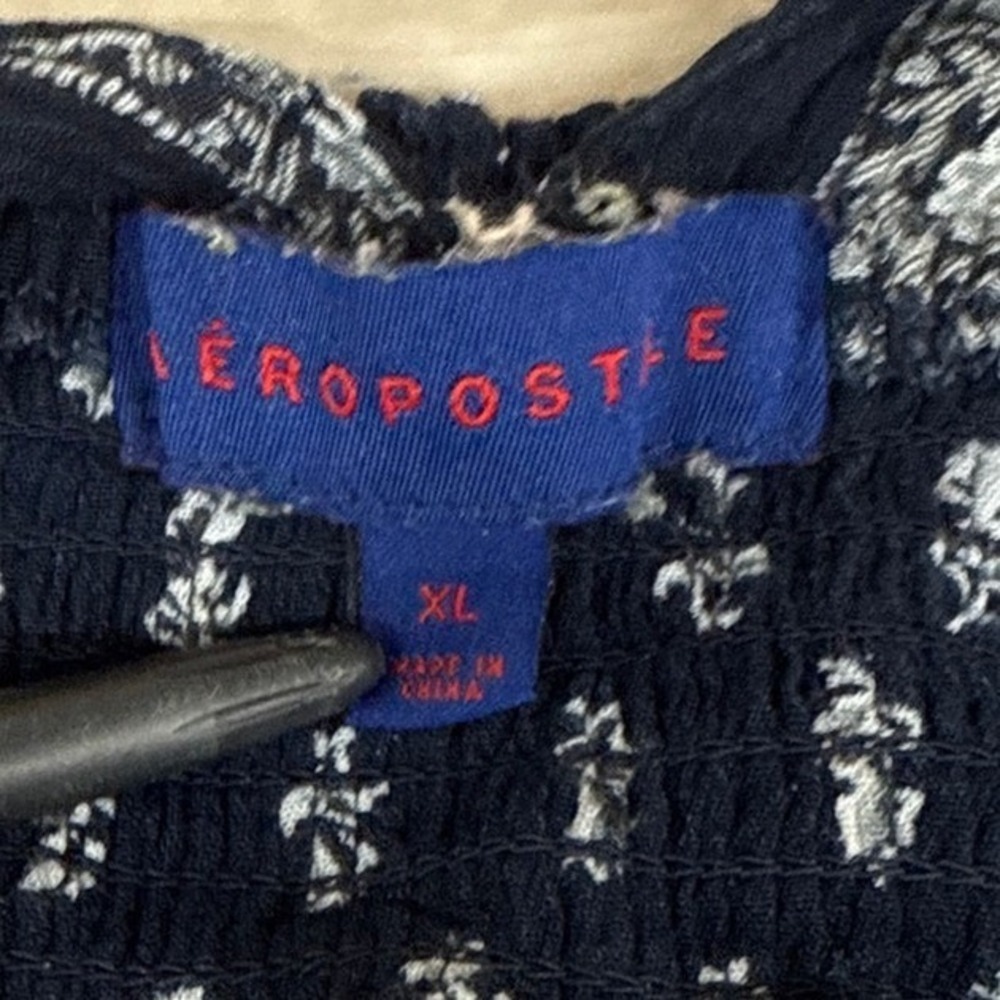Aeropostale Boho Babydoll Tank Top XL Blue White Floral Lace Trim Sleeveless - Picture 3 of 8